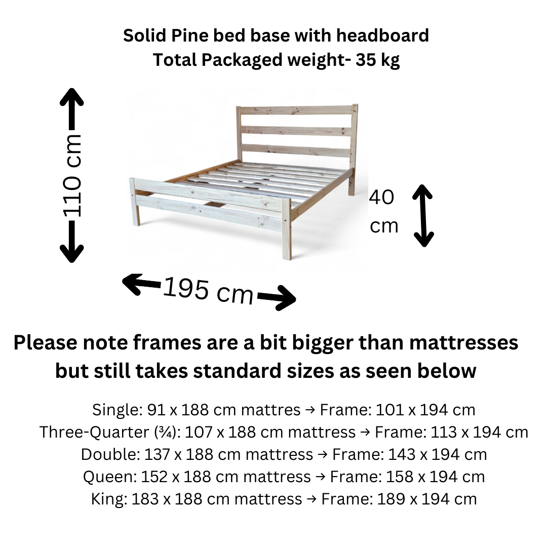 Knysna Pine Bed Base with Headboard