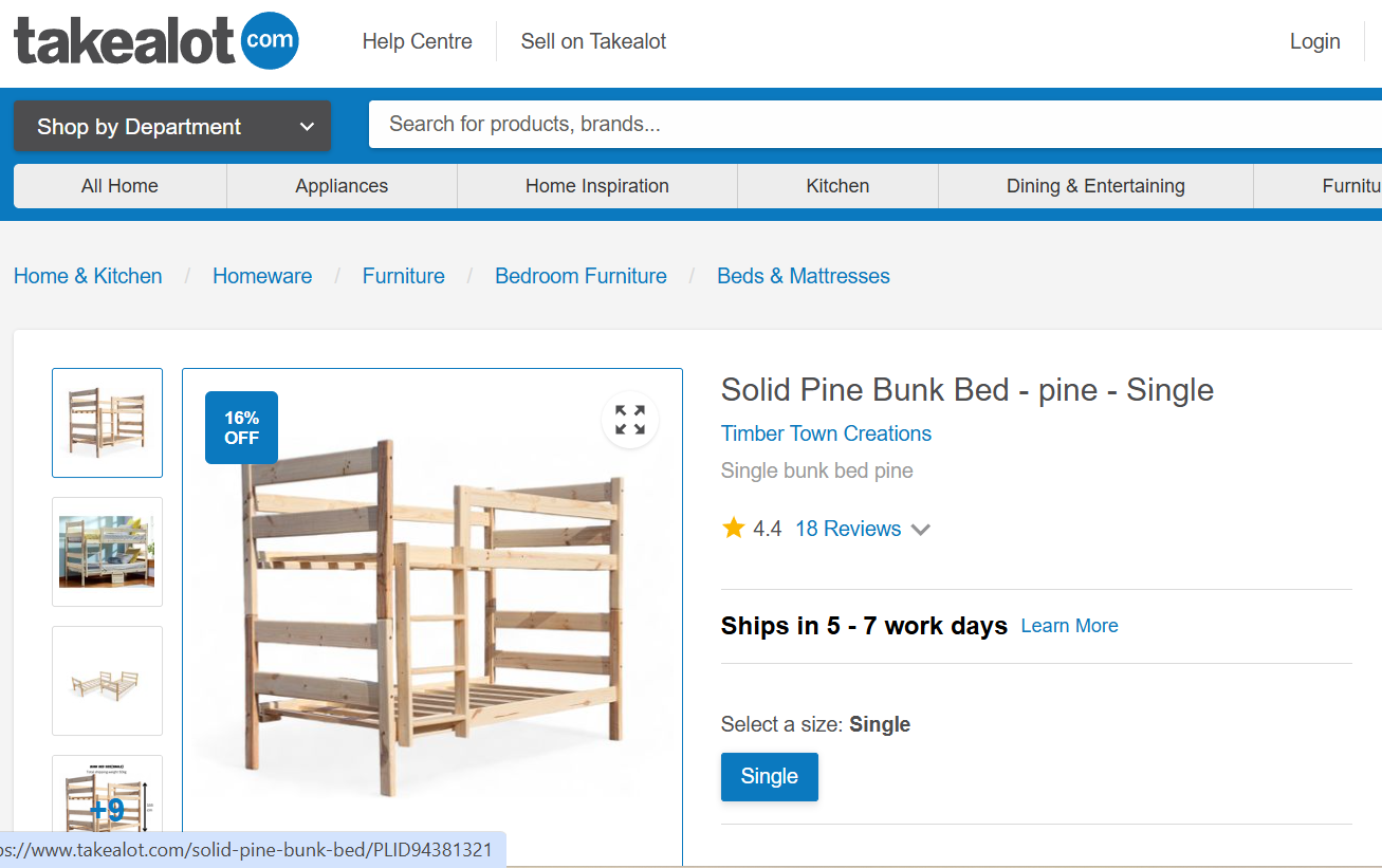 Knysna Pine Bunk Bed with Hook&Hold table