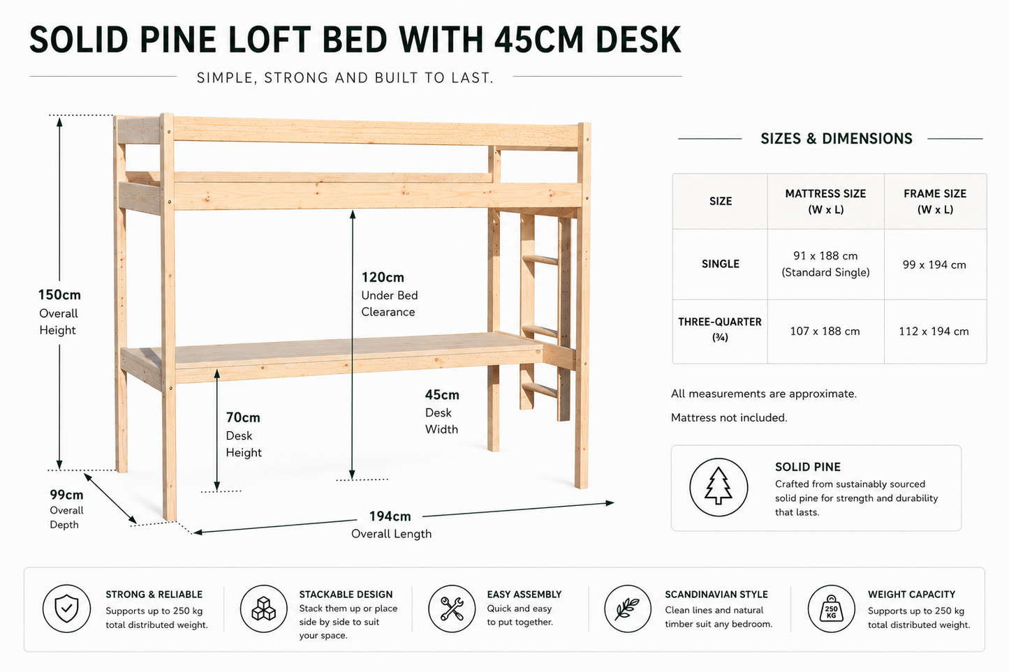 Solid Pine Loft Bed