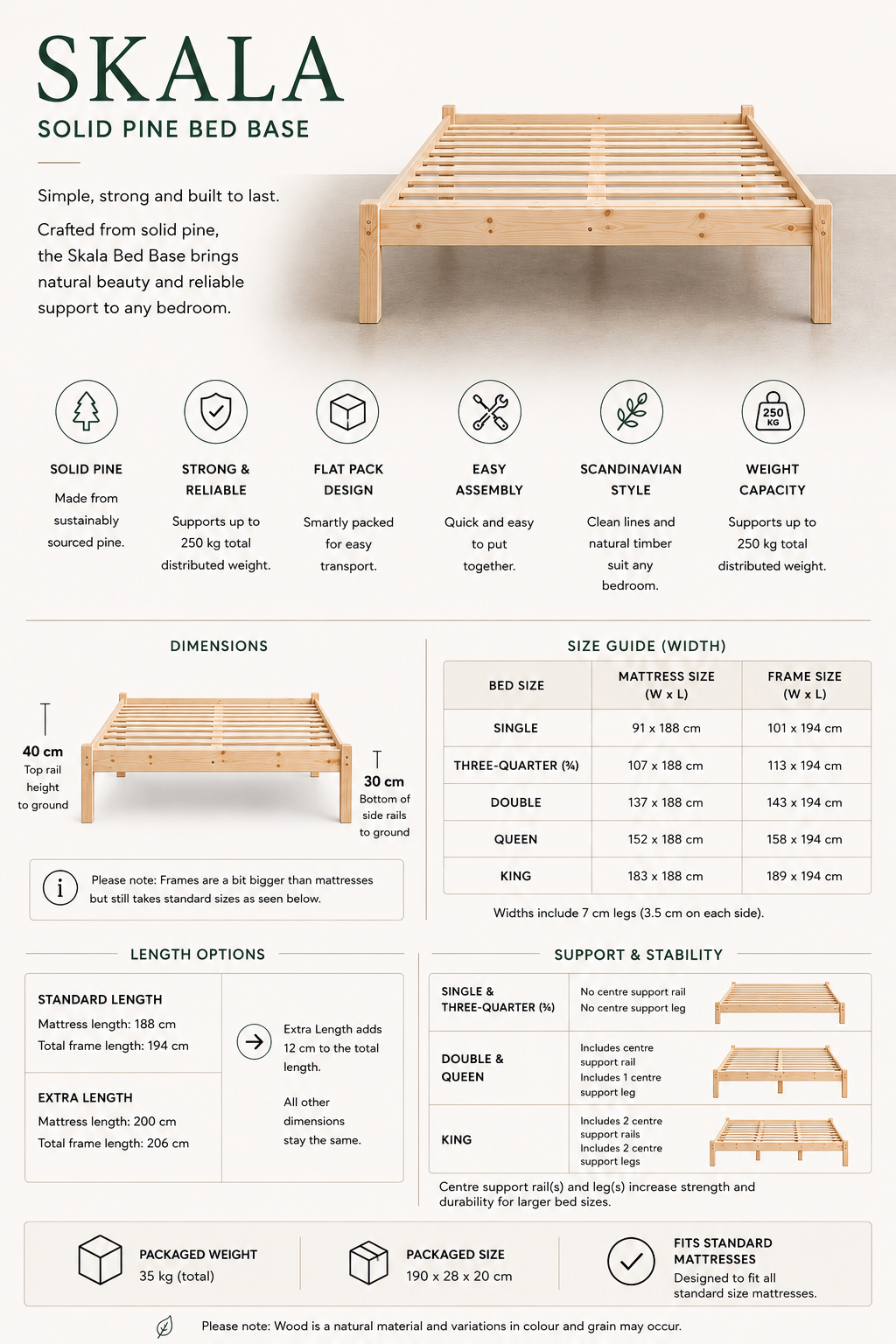 🛏️ Skala Solid Pine Bed Base